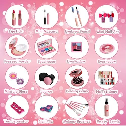 For Ideahome Kids Washable Makeup Girl Toys - Real Make Up Set, Little Girls Makeup Kit for Toddler Kid Children Princess, Christmas Birthday Gift Toys for Girl 4 5 6 7 8 9 10 Year Old thumbnail 4