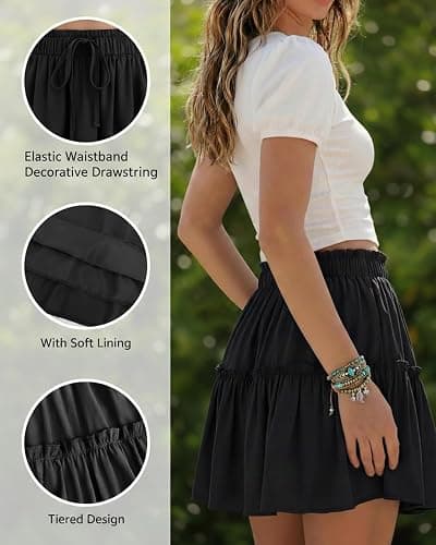 DooMoni Women's High Waisted Floral Mini Skirt Drawstring Boho Print Ruffle Summer Short Skirts thumbnail 5