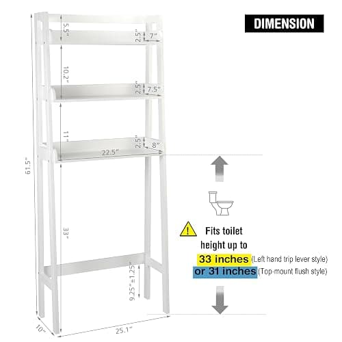UTEX Over The Toilet Storage Shelf, 3-Tier Over Toilet Bathroom Organizer, Above Toilet Shelves Rack (White) thumbnail 3