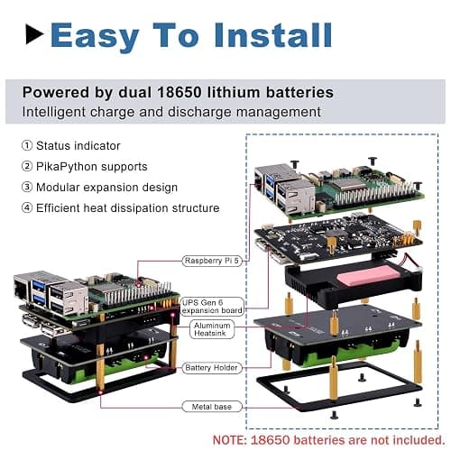 GeeekPi UPS Gen 6 Power Supply Uninterruptible UPS HAT for Raspberry Pi 5/4B, with Aluminum Heatsink thumbnail 3