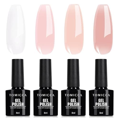 TOMICCA UV Nagellack Set, 4 Farben Milchig Weiß, Rosa Gel Nagellack Für UV Lampe Soak-Off UV/LED für Nagelstudio & DIY Home, 8ML - Image 1