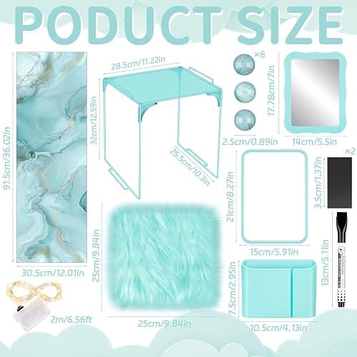 18 Pcs Teal Marble Locker Organizer Kit Includes Magnetic Wallpaper Shelf Mirror Pen Holders and Organizing Supplies Locker Accessories for Girls Back to School Organization thumbnail 3