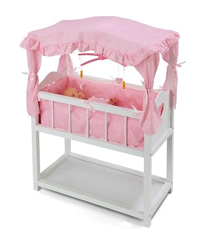 Badger Basket Doll Crib with Bedding, Storage Baskets, Mobile & Personalization Kit - Ideal Nursery Set for Dolls Up to 22 Inches, Best for Doll Accessories & Playtime - White/Pink thumbnail 5