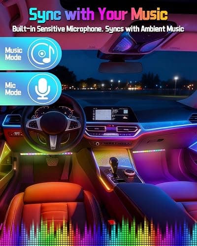 Car LED Lights, Smart RGB+IC 48 LED Car Interior Light, 16 Million Colors Strip Light, APP Control, Music Mode, Scene Modes, 2 Lines Design with Car Charger, Under Dash Lighting for SUVs, Trucks thumbnail 4