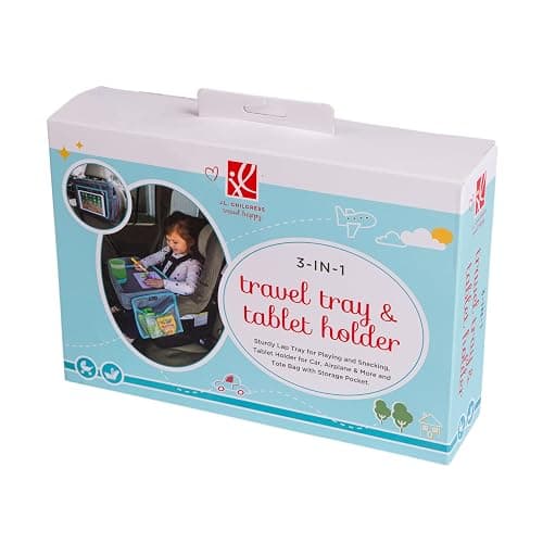 J.L. Childress 3-IN-1 Kids Travel Tray & Tablet Holder - Car Seat Lap Tray Desk for Toddlers, Road Trip Essentials, Car Seat Activity Table, Travel Accessories - Grey/Teal thumbnail 9