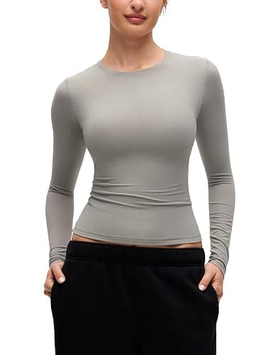 CRZ YOGA Softembrace Crewneck Long Sleeve Shirts for Women - Casual Going Out Tops Soft Basic Fitted Tight Fall T-Shirts - Image 1
