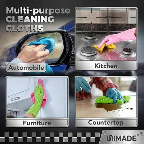 UNIMADE Microfiber Cleaning Cloth, 24 Pack Reusable Microfiber Towels for Cars Lint Free Cleaning Shop Towel Rags for Home Kitchen Automotive Bar Mechanic Restaurant Garage, 11"x 12", Multicolor thumbnail 7