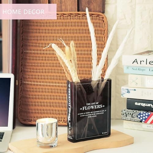 Book-Shaped Flower Vase, Cute Bookshelf Decor, Unique Black Vase for Home Decor & Cultural Flavor Acrylic Flowers Vases for Bedroom & Home Office Decor, A Book About Flowers (Black) thumbnail 5