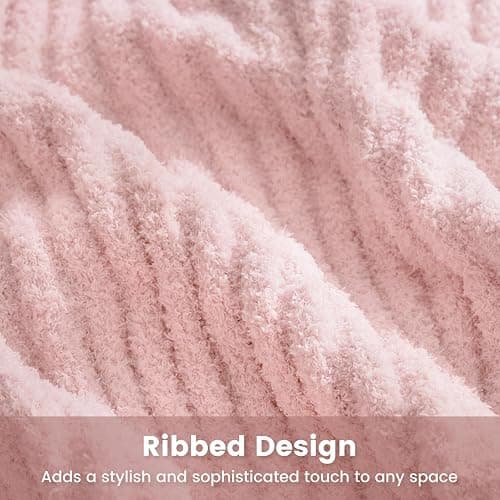 Snuggle Sac Fluffy Ribbed Pink Blanket Twin Size, Soft Luxurious Knit Throw, Fuzzy Plush Microfiber Blankets for Couch, Sofa, Bed, Pink, 60x80 inches thumbnail 8