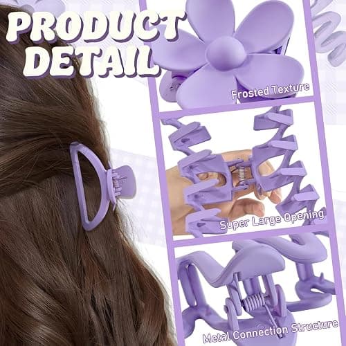 12 Pcs Claw Clips, Multi-Shapes Hair Clips for Women Girls, Non-Slip Large Jaw Claw Clips for Thick Thin Curly Hair Accessories (Purple) thumbnail 3