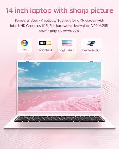 Zrasu 14" Pink Laptop Computer, Win11, Pentium Gold 6500Y (Up to 3.4GHz), 8GB RAM 256GB SSD, WiFi 5, BT 5.0, Portable Notebook for Study, Work, Entertainment thumbnail 5