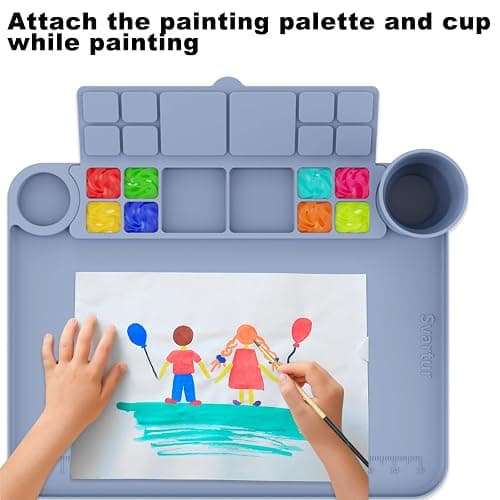 Silicone Painting Mat with Cup and Palette Removable, 17"X13" Thick Silicone Art Mat for Craft with Raised Edge for Resin DIY Making, Gray thumbnail 5