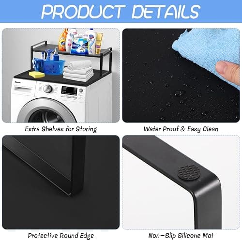 Washer and Dryer Countertop with Non-Slip Laundry Room Shelf Mat Universal Front Load Washer and Dryer Countertop Set, Washer Dryer Shelf with Mat for Laundry Room (Metal Shelf + Silicone Mat) thumbnail 3