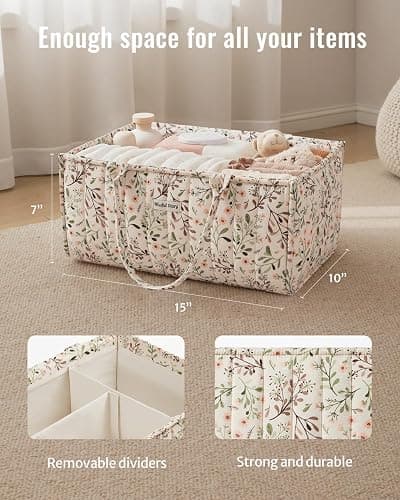 Blissful Diary Floral Diaper Caddy Organizer Storage Basket, Pastoral Daisy | Portable Storage Basket with Removable Dividers, Gift for Baby Shower, Newborn Boy & Girl Essentials, Baby Registry Must Have thumbnail 4