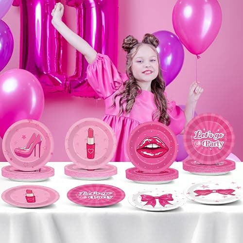 60Pcs 7 Inch Hot Pink Paper Plates Pink Princess Party Supplies Let's Go Party Birthday Decorations Hot Girls Disposable Tableware Dessert Plates for Girls Women Birthday Bachelorette Bridal Shower thumbnail 5