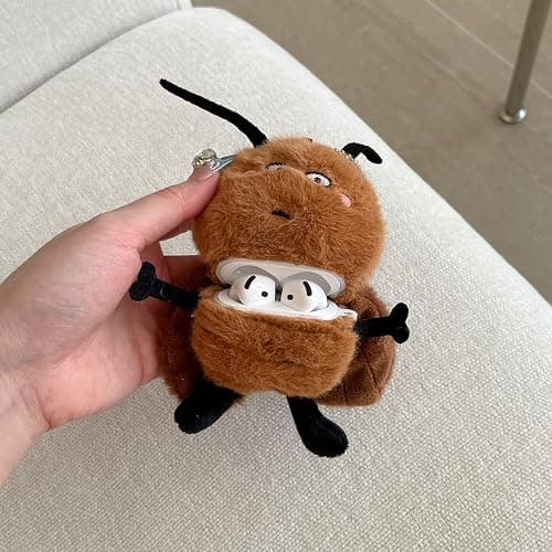Yatchen Furry Case for AirPods 3,Funny Cute 3D Cartoon Plush Kawaii Cockroach Brown Fluffy Soft Warm for AirPods 3rd Generation Carrying Charging Box with Keychain Protector thumbnail 3