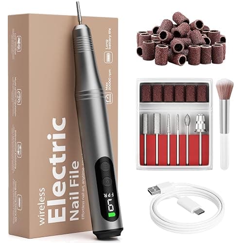 Cordless Electric Nail Drill Kit Professional Portable Electric Nail File Set Machine for Acrylic Gel Nails,Toenail Hand Feet Care,9 Speed with LED Display Ideal Gift for Men and Women-DeepGrey - Image 1