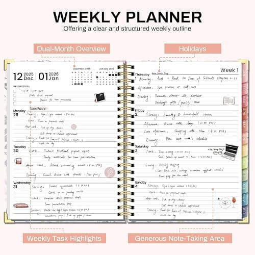 2026 Planner Weekly and Monthly Jan. 2026 to Dec. 2026 Hardcover 8.5" x 11" Planner for Women with Tabs Spiral Planners with Stickers 53 Weeks Schedule Yearly Agenda with Inner Pocket & Bookmark thumbnail 4