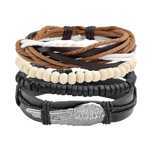 Manfnee 6-12PCS Braided Faux Leather Bracelet Punk Cuff Wrap Bracelets for Men Women Adjustable thumbnail 3
