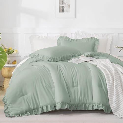 Andency Green Queen Comforter Set, 3 Pieces Farmhouse Shabby Chic Bedding | Bed Set for Queen Bed, All Season Soft Lightweight Polyester Bed Set for Men Women thumbnail 7