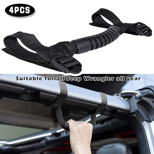 4 x Roll Bar Grab Handles Grip Handle for Jeep Wrangler YJ TJ JK JKU JL JLU Sports Sahara Freedom Rubicon X & Unlimited 1955-2024 2025 (Black) thumbnail 2