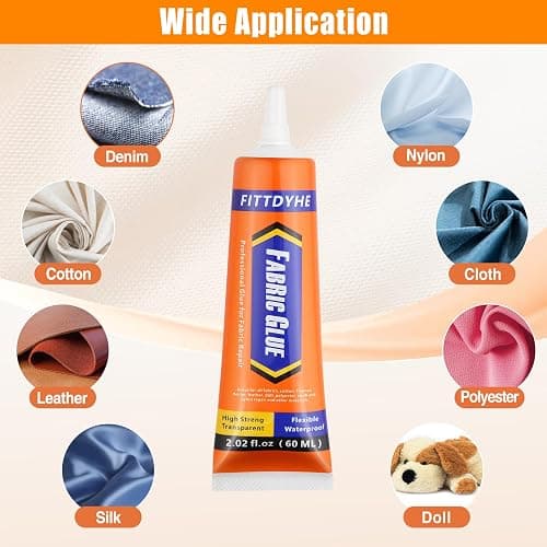 FITTDYHE Fabric Glue Permanent, 60 ML Washable Clear Clothing Glue, Super Fabric Adhesive for Rhinestones, Patches, Clothes, Denim, Leather, Polyester, Fabrics, Doll Repair, Flannel, Cotton thumbnail 2