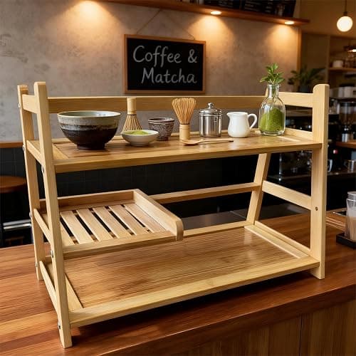 Lnncdsc Bamboo Matcha Station Organizer - Large Capacity 3-Tier Shelf, Easy to Install for Matcha and Coffee Bar Accessories, Perfect for Tea and Coffee Enthusiasts.(wood, large) thumbnail 5