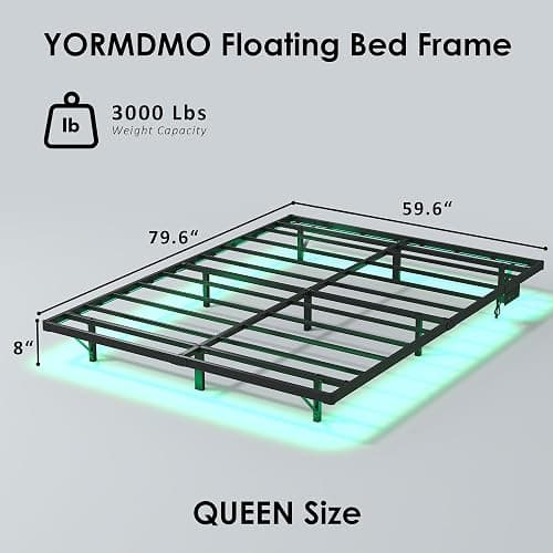 YORMDMO Floating Bed Frame Queen Size, Heavy Duty Bedframe with Smart LED Lights & Charging Station, Modern Metal Platform Bed, Easy Assembly No Box Spring Needed, 8 Inch thumbnail 2