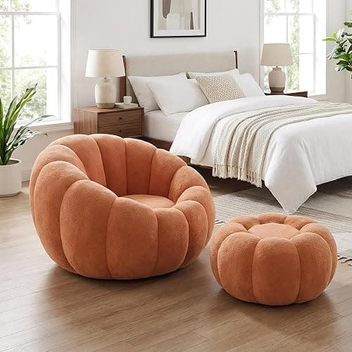 Hohamn Giant Bean Bag Chair with Ottoman, Pumpkin Shaped Boneless Chair | Plush cloud fleece fabric, ideal cozy seating for bedroom & living room, perfect reading lounge chair for daily relaxation thumbnail 7