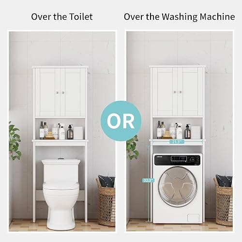 Shintenchi Over the Toilet Storage Cabinet, Bathroom Shelf Organizer with Anti-Tip Device Small Freestanding Space Saver with Adjustable Shelf，White thumbnail 5
