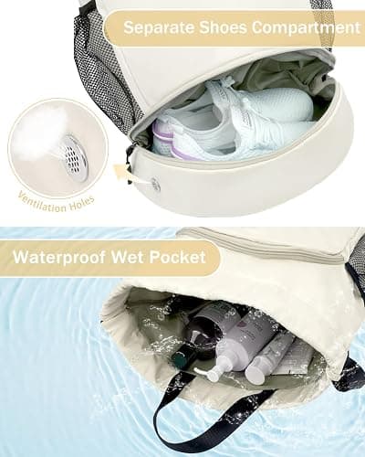 RHDZO Drawstring Backpack Gym Backpack with Shoe Compartment for Men Women String Sports Bag with Wet Pocket Cinch Swim Beach Bag, Beige (Patent Pending) thumbnail 2