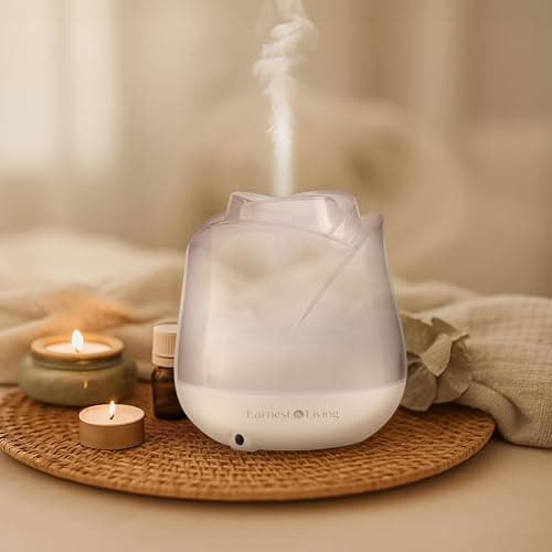 Earnest Living Rose Essential Oil Diffuser 150ml – Mini Ultrasonic Aromatherapy Humidifier for Bedroom & Desk, Quiet Mist, USB Powered, 7-Color Night Light, BPA for Women, Frosted White thumbnail 7