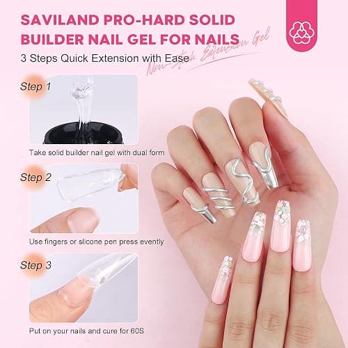 SAVILAND PRO-Hard Solid Builder Nail Gel for Nails: 2024 Ultra-Strength | Non-Sticky | Clear 3D Nail Gel with U V Lamp for 3D Nail Carving Emboss & Fast Extension Professional Use Salon thumbnail 6