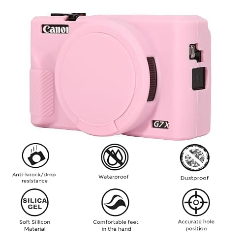 AEXUTDA Case for Canon Powershot G7X Mark III Digital Camera, G7X Mark iii Camera Silicone Case, Anti-Scratch Slim Fit Soft Skin, G7X Mark 3 Accessories with Detachable Lens Cover - Pink thumbnail 3