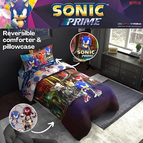 Sonic The Hedgehog Prime Anime Kids Bedding Super Soft Comforter and Sheet Set, 4 Piece Twin Size, (Officially Licensed Product) by Franco thumbnail 5