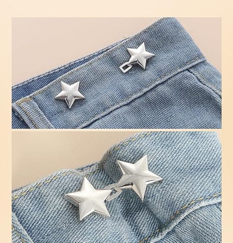 Pant Waist Tightener, 8 Sets Adjustable Pentacle Button for Jeans, Instant Removable Jean Buttons for Loose Jeans, No Sewing Required Pant Clips for Waist Tightener, Button Pins for Pants thumbnail 6