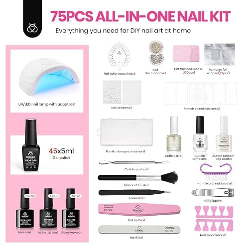 Beetles Gel Nail Polish Kit with U V Light - 75PCS Chic Outfits 45 Colors Gel Polish Set All Season Nail Kit with 5PCS Base Top Coat Soak Off Nails Art Tools Perfect Manicure Set Gifts for Women thumbnail 5