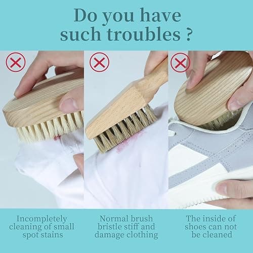 BFWood Laundry Stain Brush, Natural Soft Boar Bristles, Removes Tough Stains from Delicate Fabrics Like Knits, Cotton, and Linens, Gentle on Fabrics, No Damage thumbnail 4