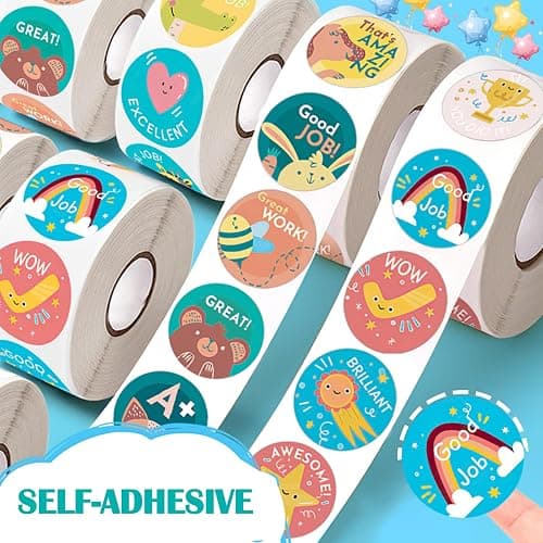 1500PCS Teacher Stickers, 3 Rolls Classroom Motivational Potty Training Stickers for Kids Students Reward School Supplies Teacher Must Haves-24 Cute Designs, 1 inch thumbnail 5