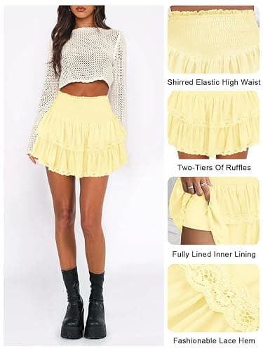 Pungdra Womens Casual Ruffle Mini Skirt Athletic Golf Tennis Skort Boho Tiered High Waist Layered Ruffle Flowy Short Skirts thumbnail 4