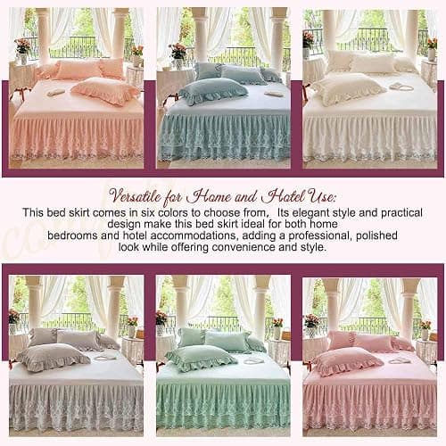 Lace Bed Skirt & Bedsheet Queen Size - 17 in. Drop, Easy Fit Ruffled Bedskirt Wrap Around Bedcover, Anti Wrinkle & Fade thumbnail 7