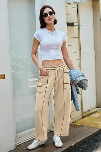 Nirovien Womens Barrel Sweatpants High Waisted Wide Leg Pants Drawstring Athletic Baggy Pants Lounge Sweats thumbnail 3