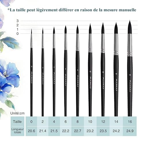 Pinceaux Aquarelle Professionnel - 9 Pinceaux Ronds d'artiste pour Aquarelle,Gouache | Pinceaux en Poil D’écureuil Synthétique pour Un Flux Constant | Watercolour Brushes, Pinceau Poil Synthétique thumbnail 6