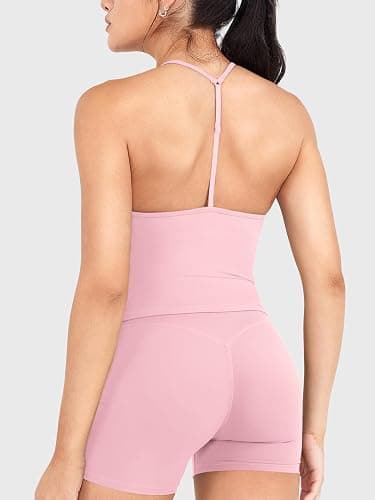 YEOREO CoreFlex Women's Impact Halter Tank Top Strappy Padded Open Back Deep V Neck Built-in Bra Workout Gym Crop Tops thumbnail 5