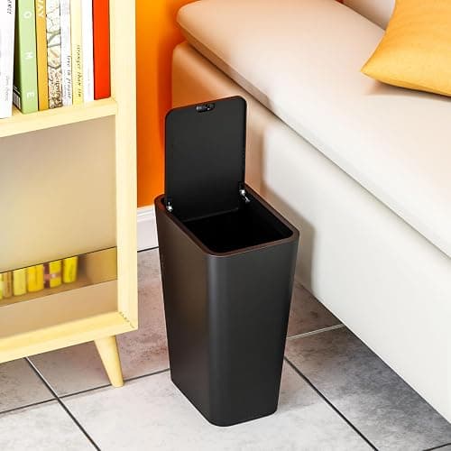 Yieach Black Slim Bathroom Trash Can with Lid,1 Pack 3.17Gallon/12 Liter Narrow Toilet and Bathroom Garbage Can,Plastic Pet/Dog Proof Trash Can with Covered,Small Waste Basket for Room/Kitchen/Office - Black - 1 thumbnail 8