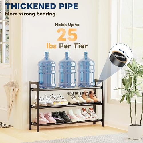 Mavivegue Expandable Shoe Rack for Closet, 3-Tier Shoe Organizer, Adjustable Shoe Rack for Front Door Entrance, Entryway - 3 Tier - Black thumbnail 5