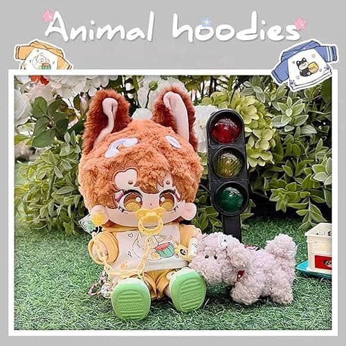 niannyyhouse 20cm Plush Doll Clothes Fox Panda Puppy Hoodie Pants 8in Doll Accessories (Yellow) thumbnail 2