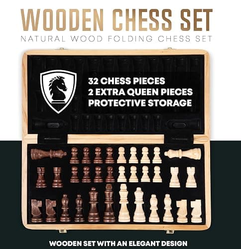 Chess Armory Wooden Chess Set 15 Inch - Classic Handcrafted Game Board for Adults and Kids with Extra Queen Pieces and Storage Box - Ideal for Home and Travel - Non-Magnetic thumbnail 7