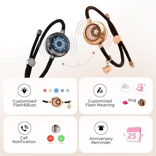 TOTWOO Long Distance Touch Bracelets for Couples, Smart Light & Vibration Love Jewelry, Long Distance Valentines Day Gifts for Him Her Women Men, One-to-One Bluetooth Pairing via App thumbnail 3