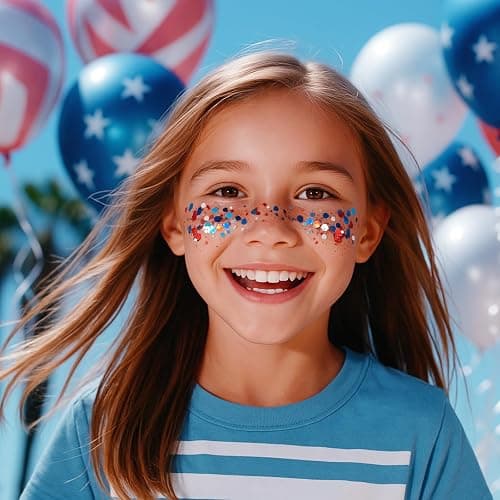 Mysense Patriotic USA Flag Face Hair Glitter for Independence Day Memorial Day Veterans Day, 4th of July Outfits and Accessories for Women Kids, 08# Red White and Blue Glitter Stick, 0.56oz thumbnail 2